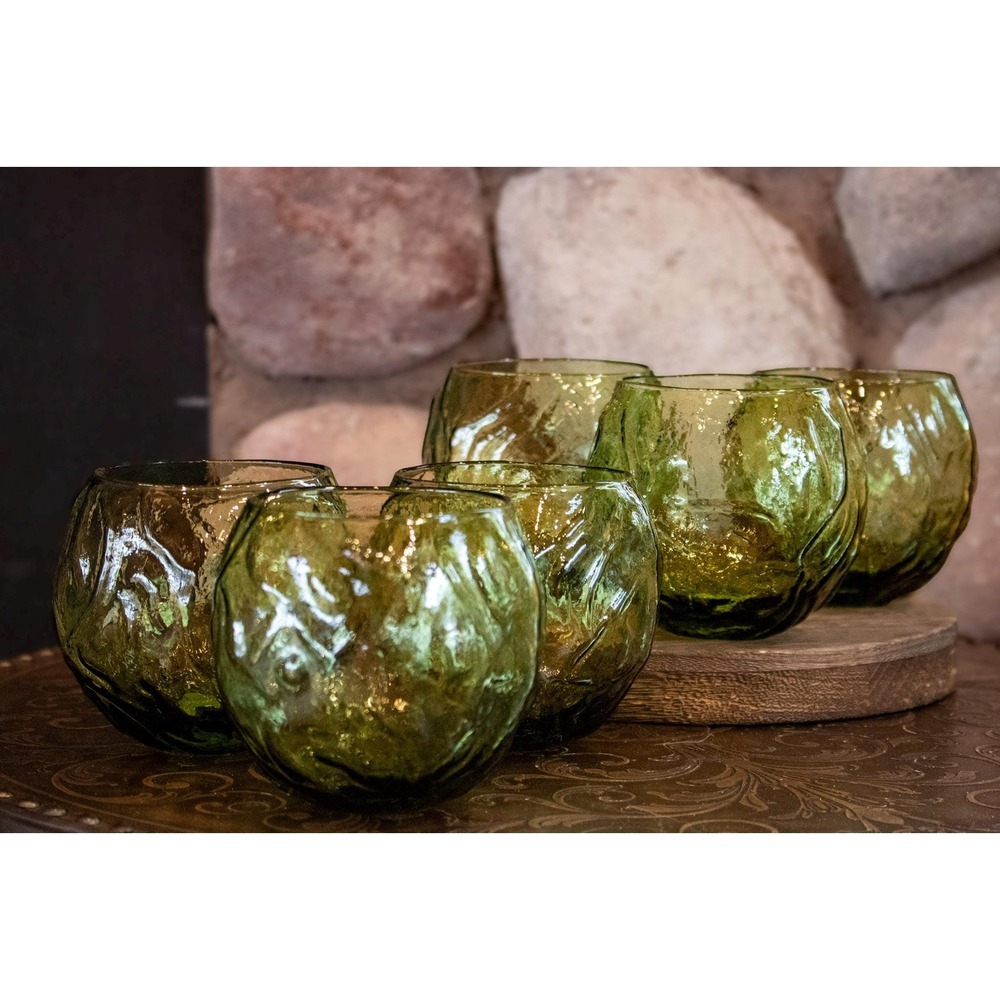 Seneca Driftwood Roly Poly Glasses Set of 6 Olive Green | Textured Rocks Glasses